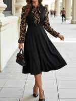 Rochie Midi Ruxandra Neagra cu Maneci Animal Print
