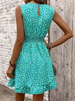 Rochie Scurta Corinne Turcoaz cu Print Geometric Alb - imagine 2