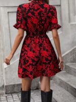 Rochie Scurta Dafna Rosie cu Print Floral Negru - imagine 2