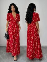 Rochie Lunga Helina Rosie cu Print Floral si Dantela - imagine 6