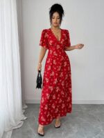 Rochie Lunga Helina Rosie cu Print Floral si Dantela