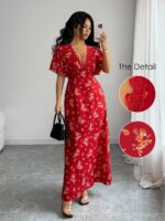 Rochie Lunga Helina Rosie cu Print Floral si Dantela - imagine 4