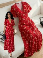 Rochie Lunga Helina Rosie cu Print Floral si Dantela - imagine 3