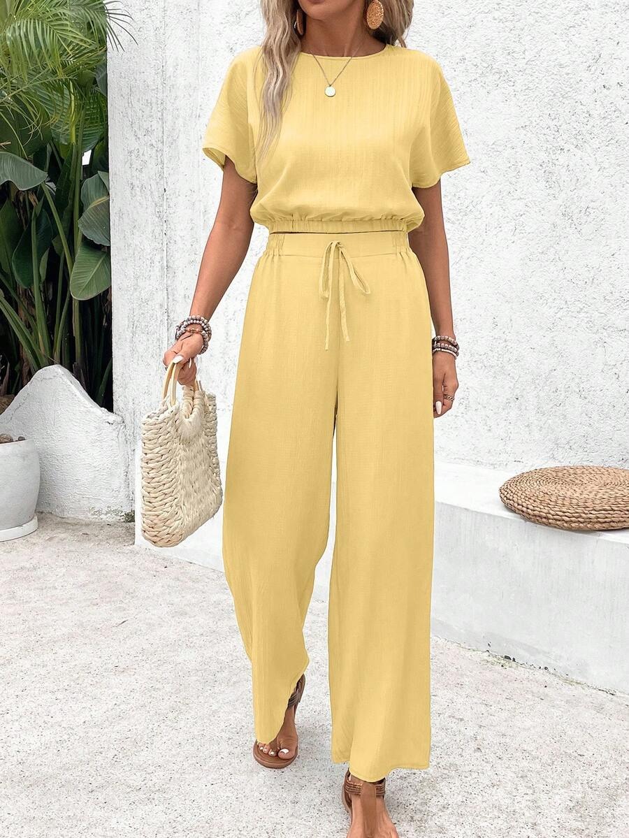 3765 Compleu Solea Galben format din Top si Pantalon - imagine 1