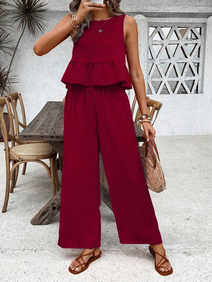 3954 Compleu Cindy Grena format din Top si Pantalon - imagine 1