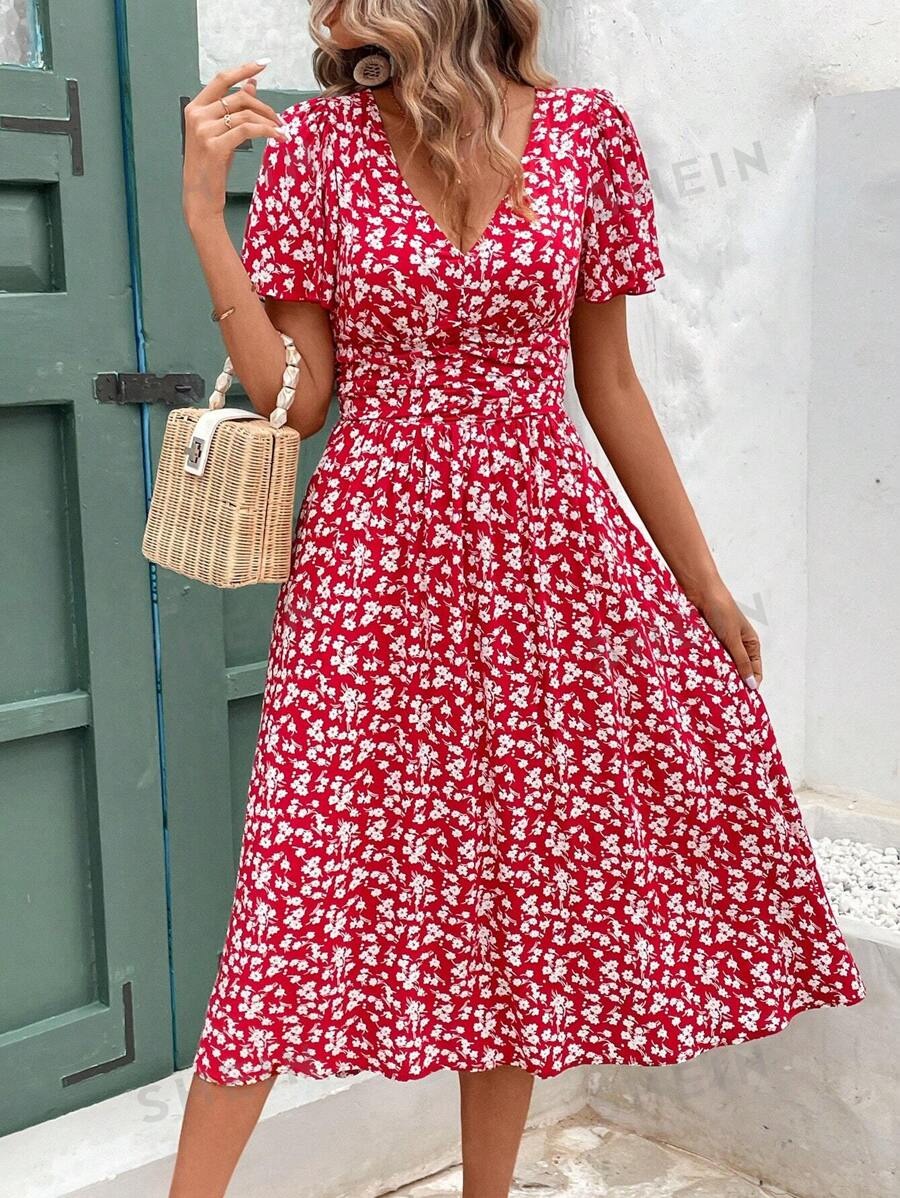 3965 Rochie Midi Sheila Rosie cu Print Floral Alb - imagine 1