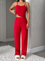 Compleu de Noapte Kalmar Rosu format din Top si Pantalon - imagine 3