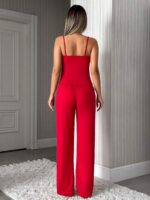 Compleu de Noapte Kalmar Rosu format din Top si Pantalon - imagine 2