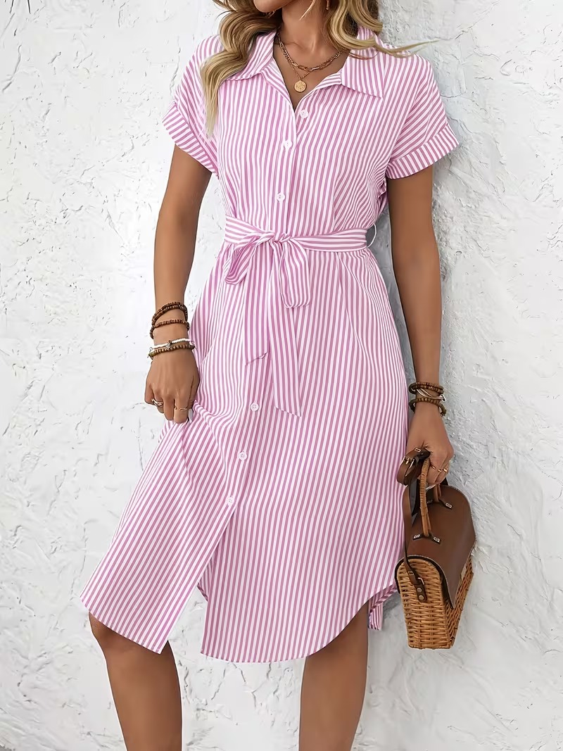 4007 Rochie Scurta Elsi cu Dungi Albe si Rosii - imagine 1