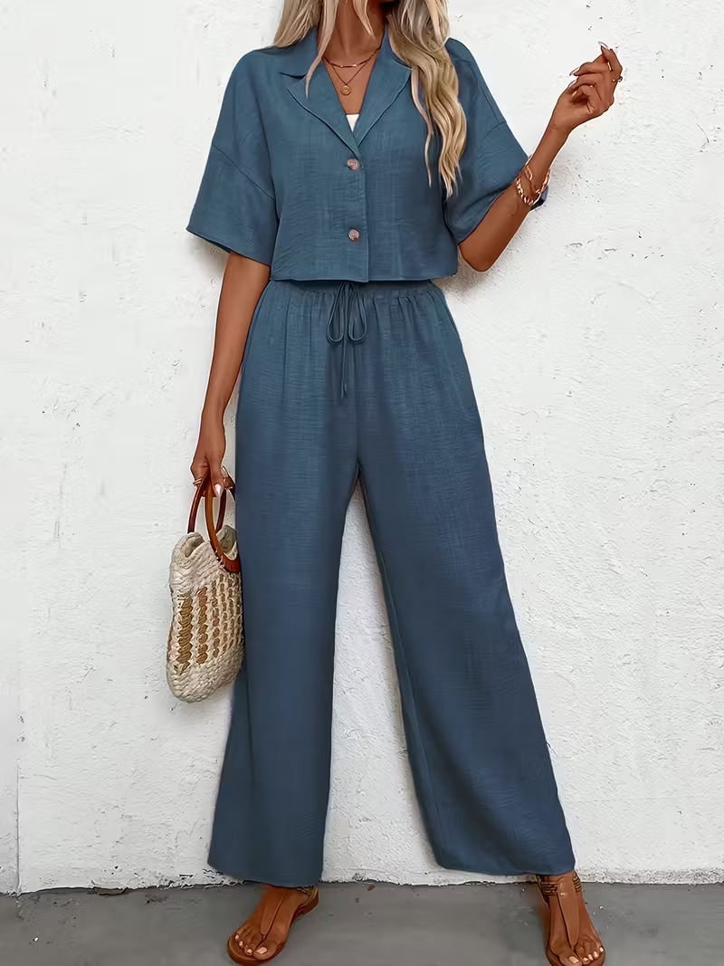 4053 Compleu Aneta Albastru format din Top si Pantalon - imagine 1