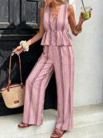 Compleu Lisken Roz cu Dungi Multicolore format din Vesta si Pantalon - imagine 5