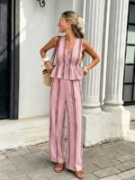 Compleu Lisken Roz cu Dungi Multicolore format din Vesta si Pantalon - imagine 4