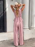 Compleu Lisken Roz cu Dungi Multicolore format din Vesta si Pantalon - imagine 2