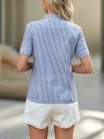 Bluza Dama Alaya Alba cu Dungi Bleu Brodata - imagine 2