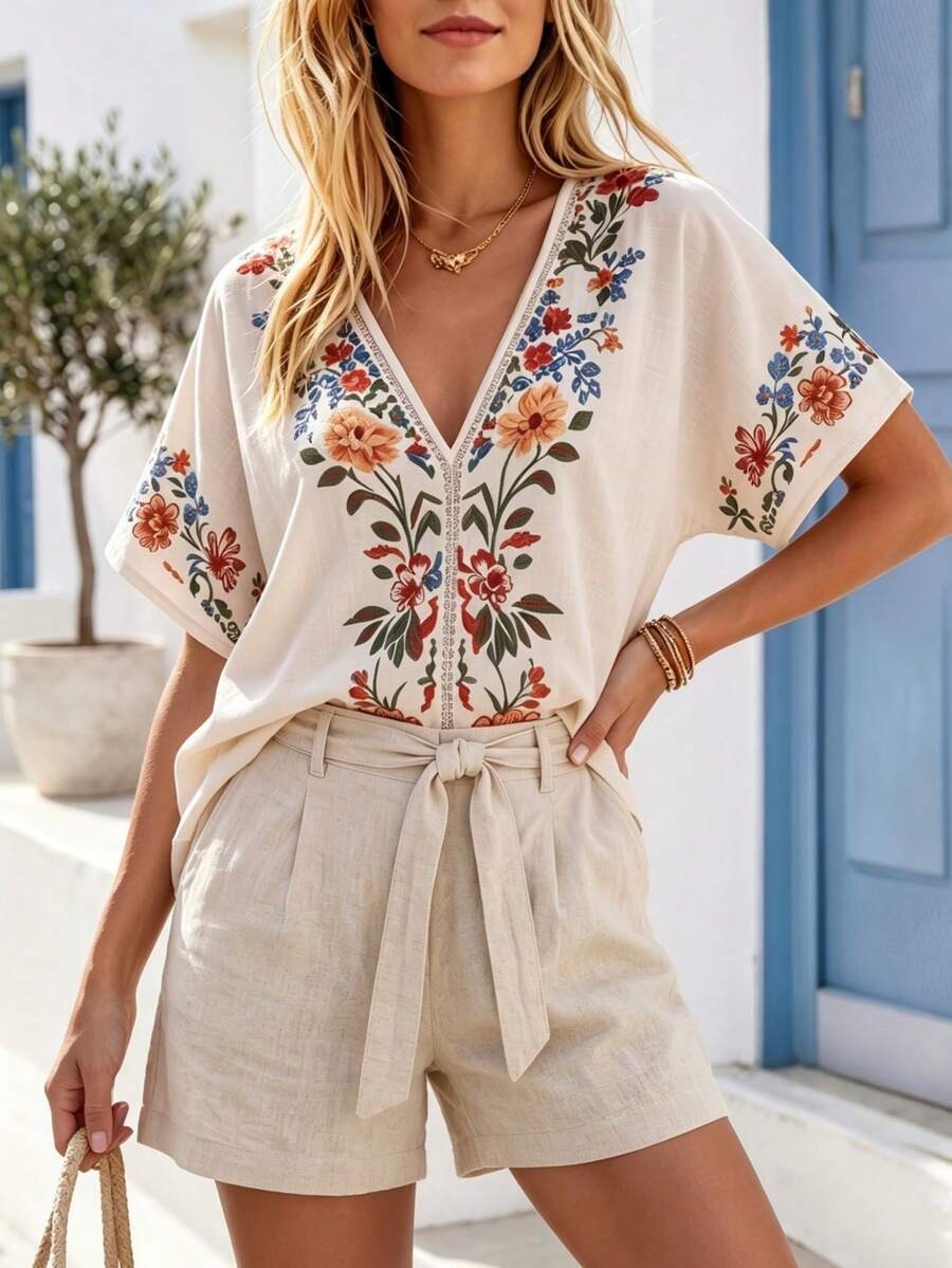 4763 Bluza Dama Fabine cu Print Floral Multicolor - imagine 1
