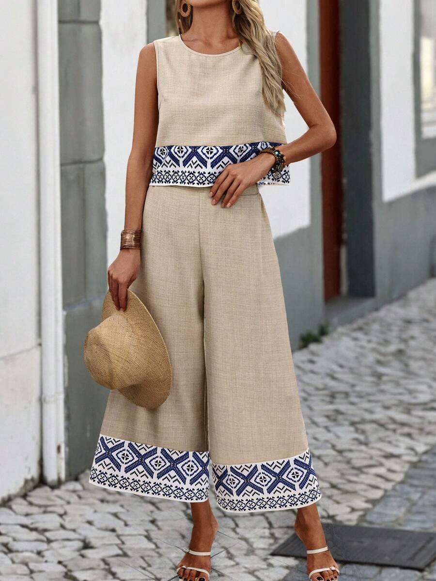 4768 Compleu Selenia Bej format din Top si Pantalon - imagine 1