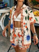 Compleu Arlete Bej cu Imprimeu Multicolor - imagine 4