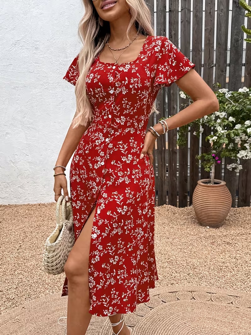 4826 Rochie Midi Sarina Rosie cu Print Floral - imagine 1