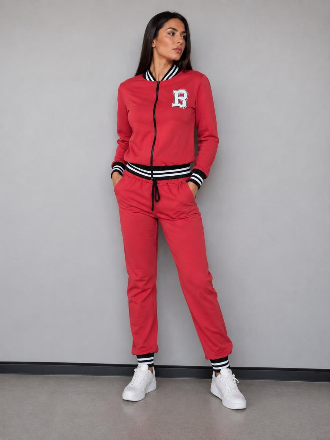 4875 Trening format din bluza cu fermoar si pantalon Jodith Rosu - imagine 1