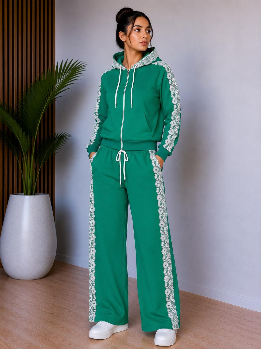 4876 Trening format din bluza cu fermoar si pantalon Armela Verde - imagine 1