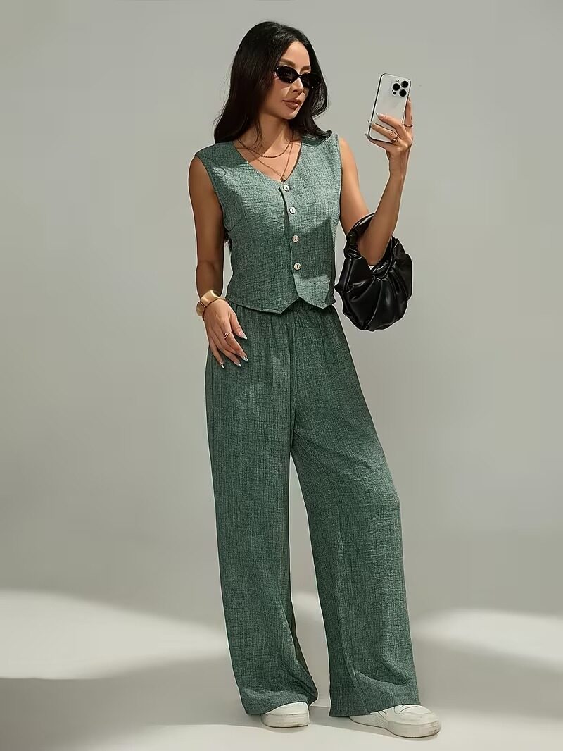 4895 Compleu Valerie Khaki format din Vesta si Pantalon - imagine 1