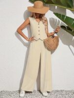 Compleu Ranesia Bej format din Vesta si Pantalon - imagine 3