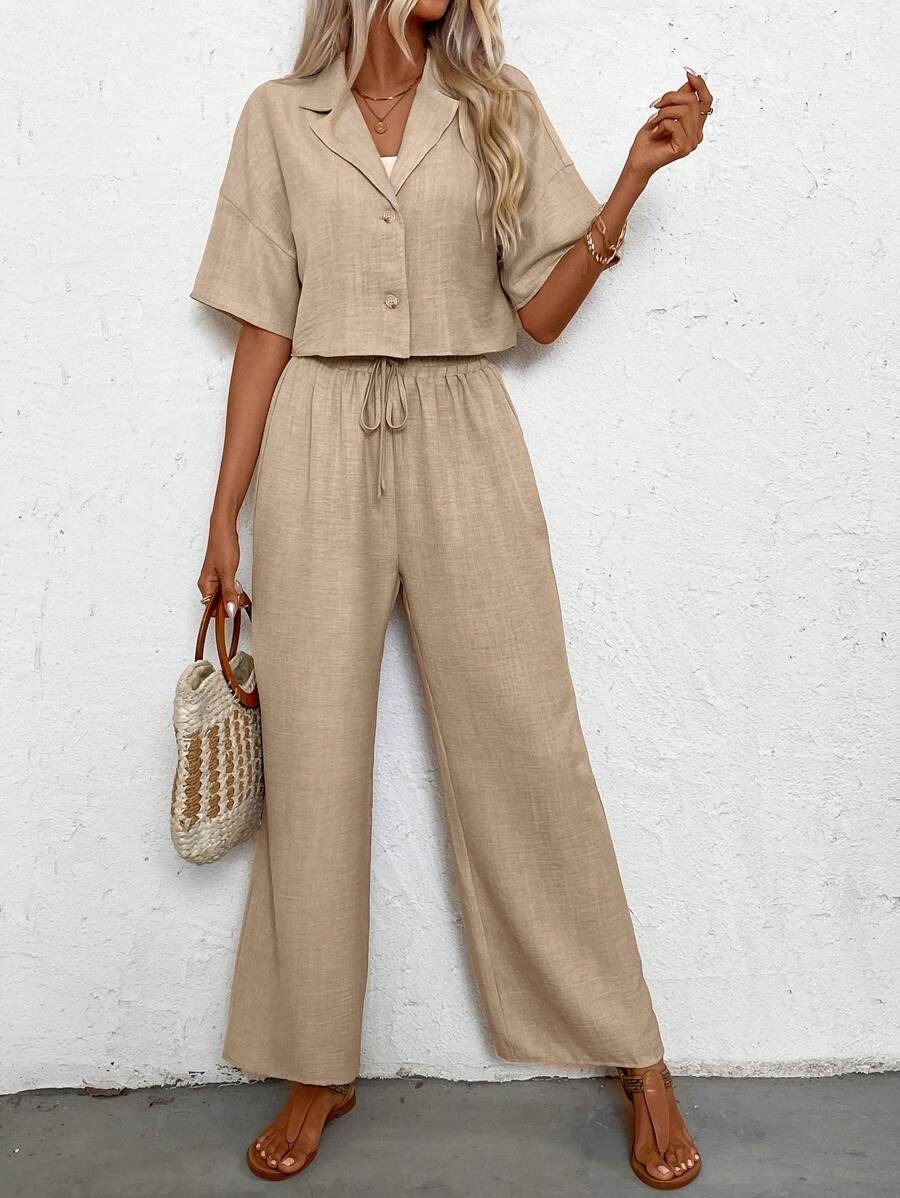 4921 Compleu Valerie Bej format din Top si Pantalon - imagine 1