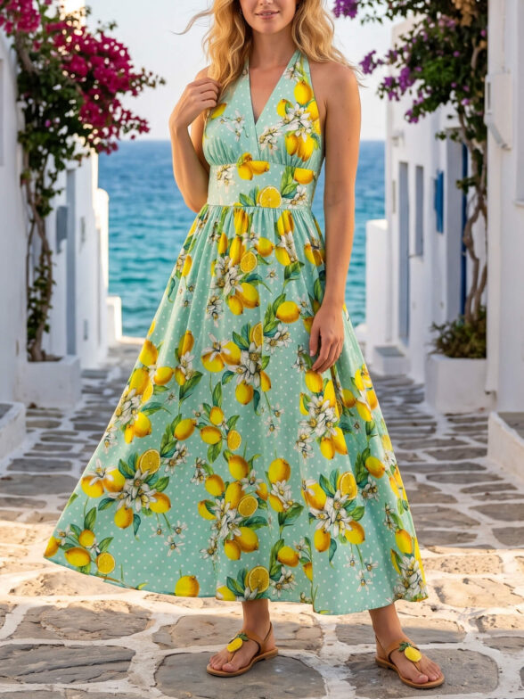 Rochie Lunga Louise Vernil cu Print Lamai