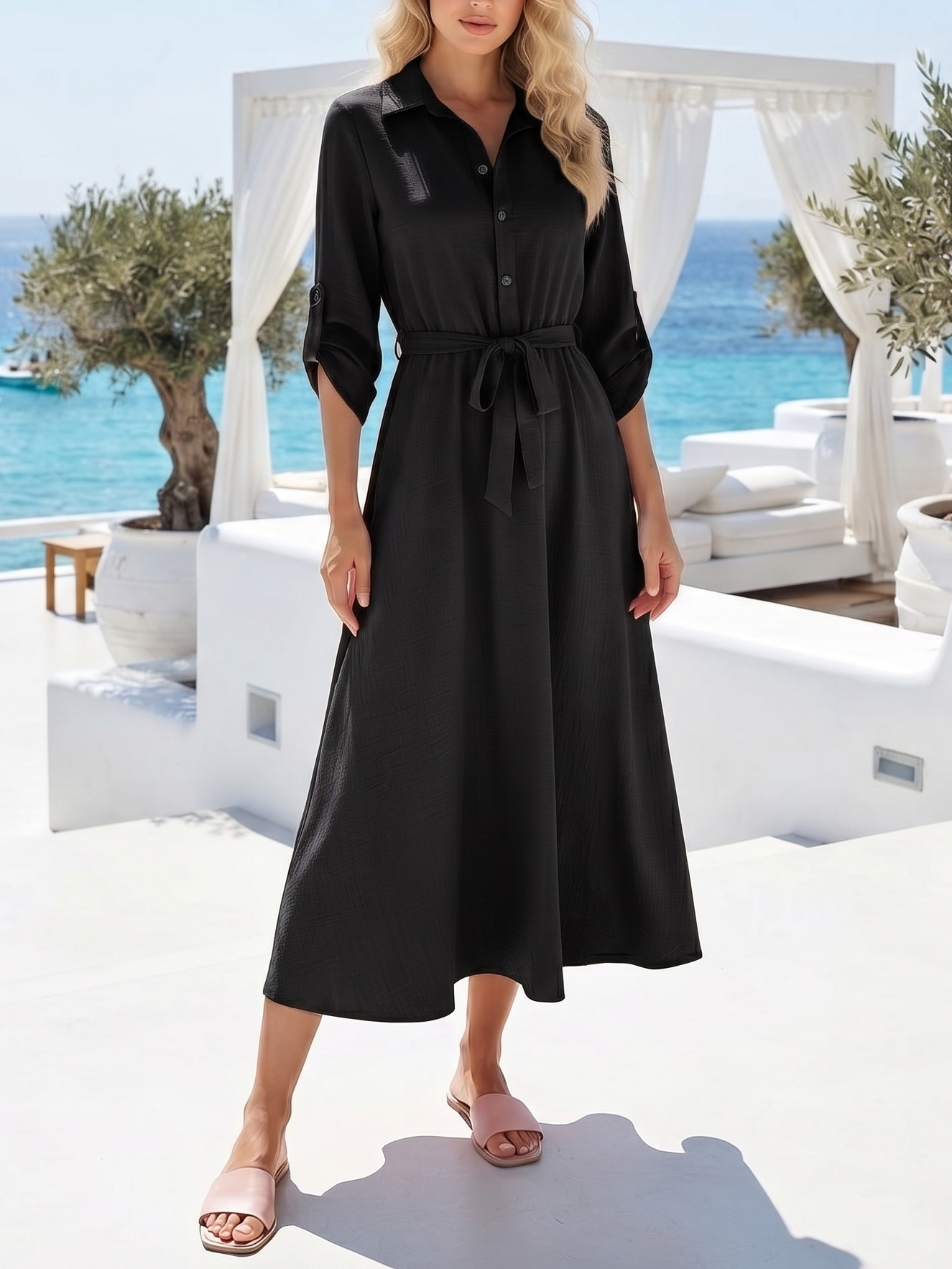 5049 Rochie Midi Carella Neagra - imagine 1