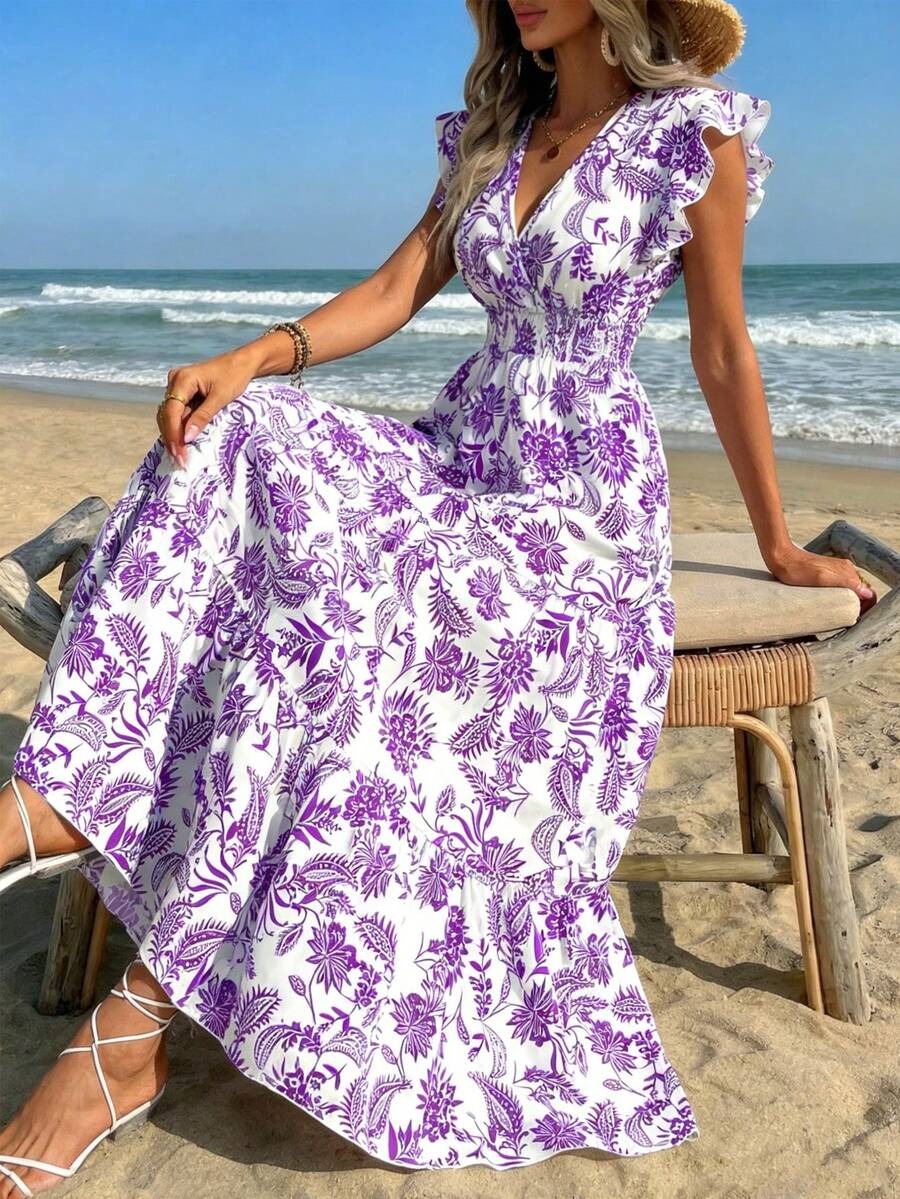 5272 Rochie Midi Dolfine Alba cu Print Floral Roz - imagine 1