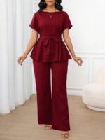 Compleu Penelope Grena format din Top si Pantalon - imagine 4