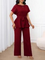 Compleu Penelope Grena format din Top si Pantalon - imagine 3