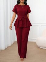 Compleu Penelope Grena format din Top si Pantalon