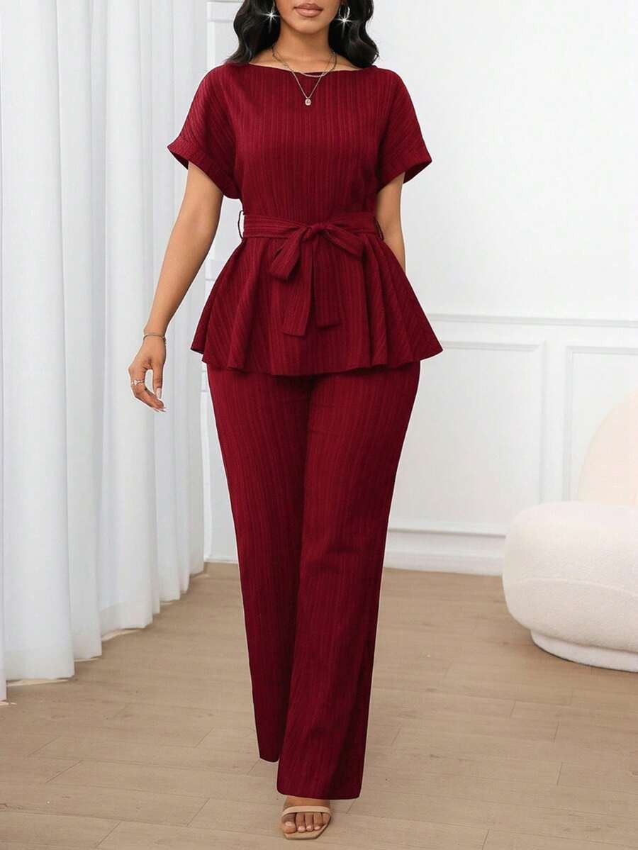 5449 Compleu Penelope Grena format din Top si Pantalon - imagine 1