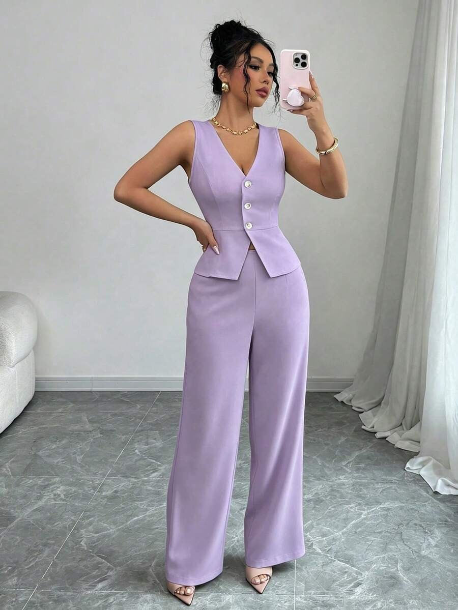 5452 Compleu Loretta Mov format din Top si Pantalon - imagine 1