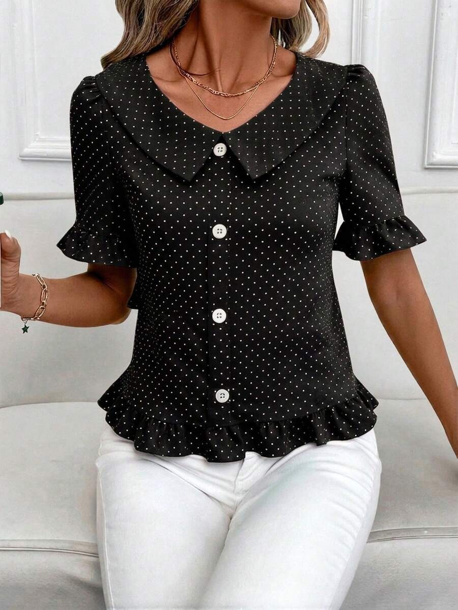 5474 Camasa Dama Flavia Neagra cu Buline Albe - imagine 1