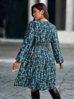 Rochie Scurta Ermeline Albastra cu Flori Bej - Marimi Mari - imagine 2