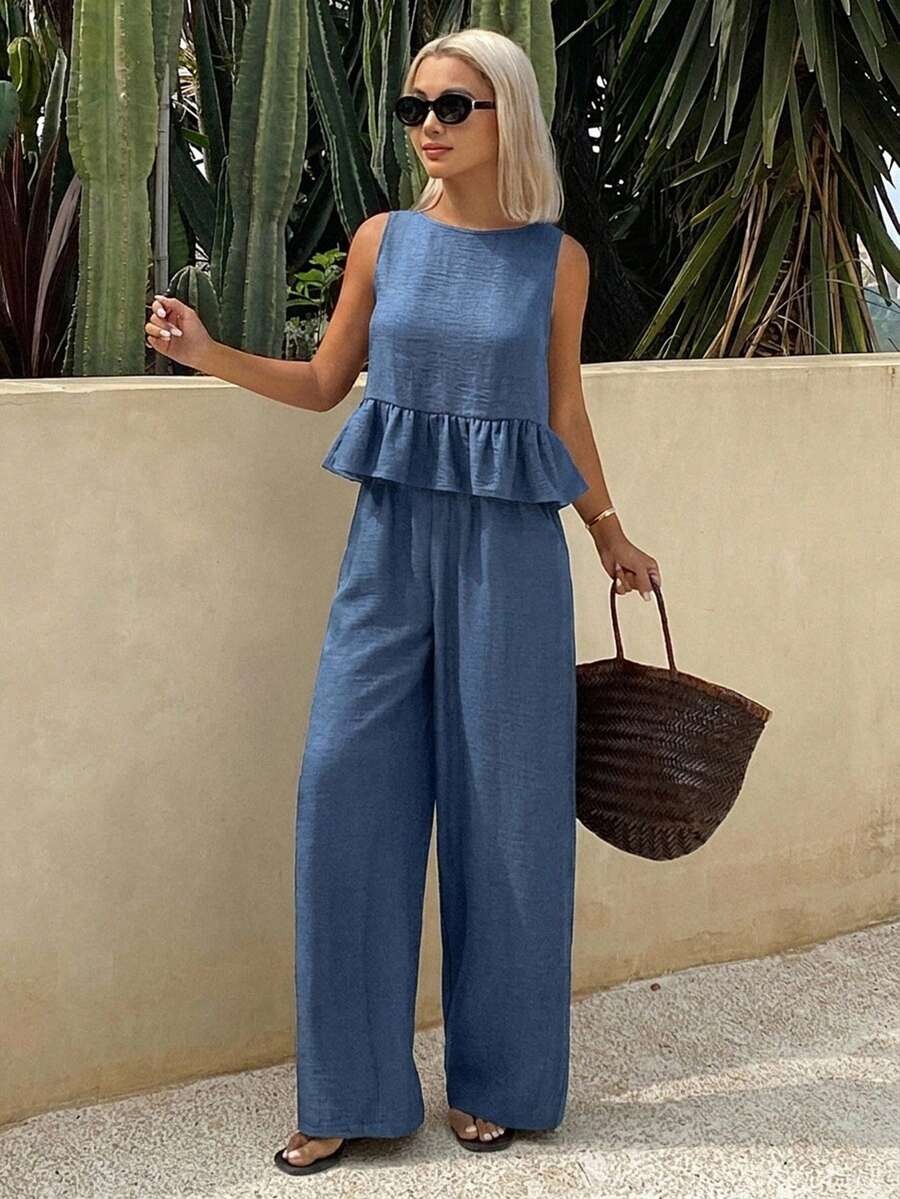 5711 Compleu Sipora Albastru format din Top si Pantalon - imagine 1