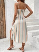 Rochie Midi Hilda Bej cu Dungi Multicolore - imagine 2