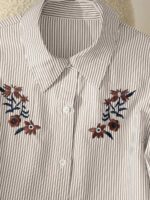 Camasa Dama Suzana Alba cu Dungi Gri si Broderie - imagine 5