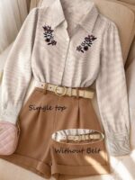 Camasa Dama Suzana Alba cu Dungi Gri si Broderie - imagine 4