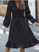 Rochie Scurta Lorensia Neagra cu Buline Albe