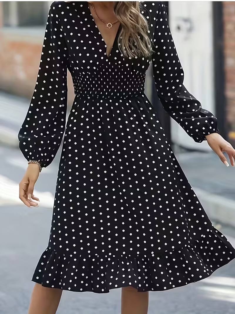 5806 Rochie Scurta Lorensia Neagra cu Buline Albe - imagine 1