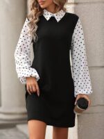 Rochie Scurta Dragomira Neagra cu Maneci Albe - imagine 5