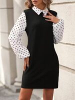 Rochie Scurta Dragomira Neagra cu Maneci Albe - imagine 3