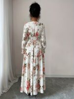 Rochie Lunga Judes Alba cu Print Floral Roz - imagine 2