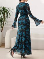 Rochie Lunga Marley Neagra cu Imprimeu Floral Albastru - imagine 2