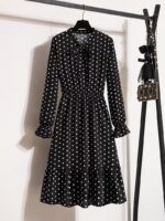 Rochie Midi Winter Neagra cu Buline Albe