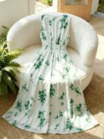 Rochie Midi Acteea Alba cu Print Floral Verde - imagine 2