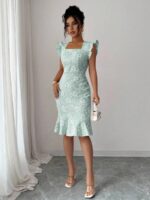 Rochie Scurta Letitia Turcoaz cu Flori In Relief - imagine 4